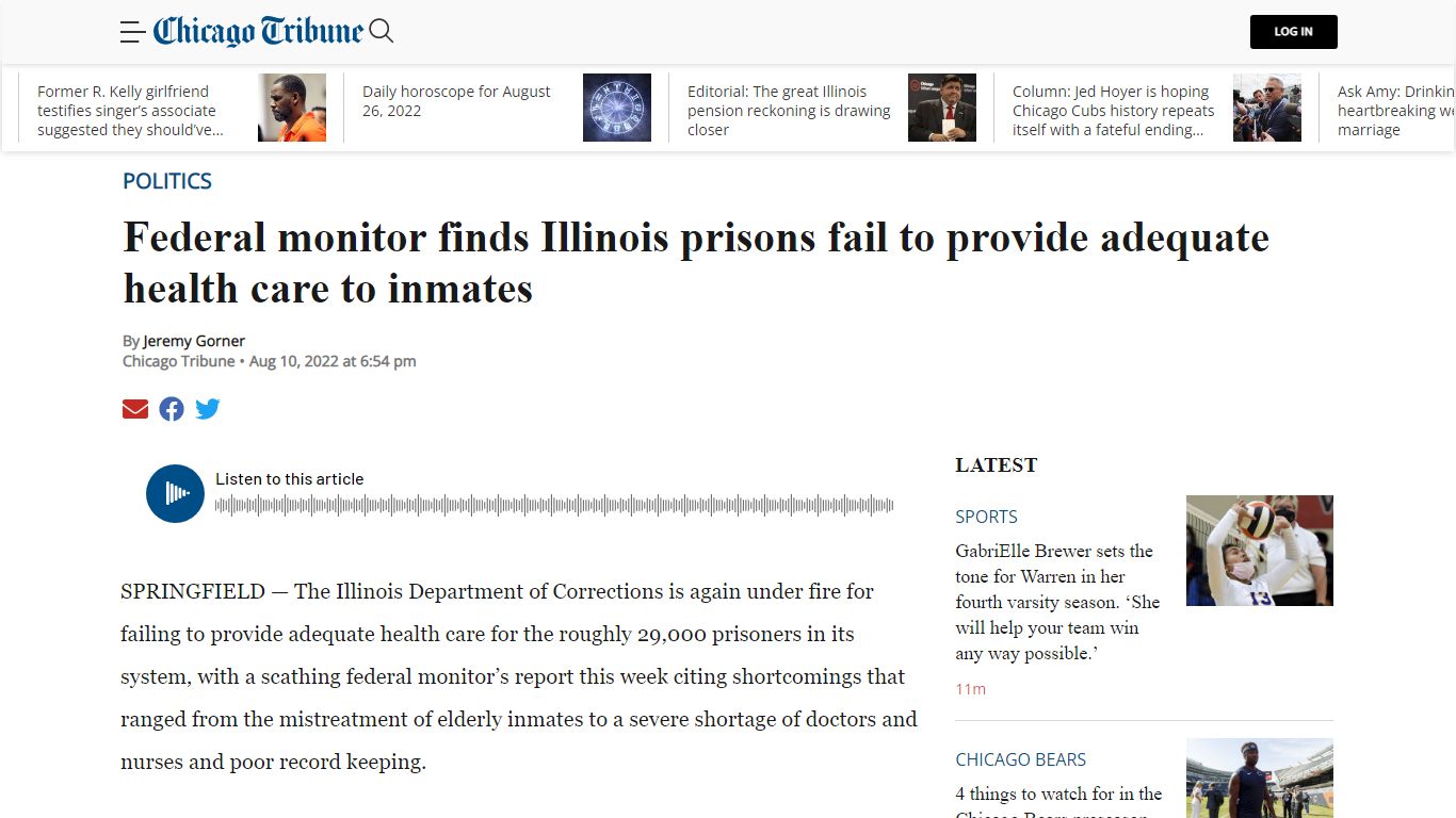 Federal report criticizes health care at Illinois prisons